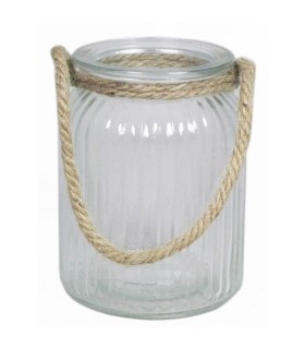 VERRE VASE NERVURE 09.5 H14.5CM avec CORDE 
