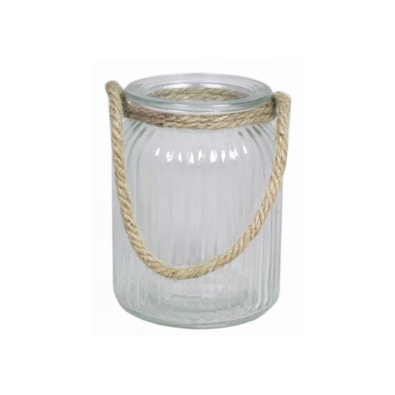 VERRE VASE NERVURE 09.5 H14.5CM avec CORDE 