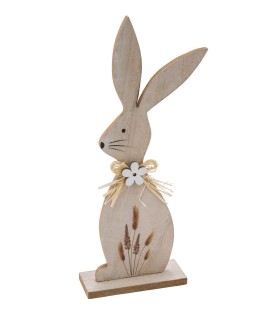 LAPIN BOIS NOEUD RAPHIA H45CM à la pièce