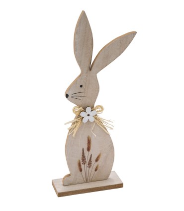 LAPIN BOIS NOEUD RAPHIA H45CM à la pièce