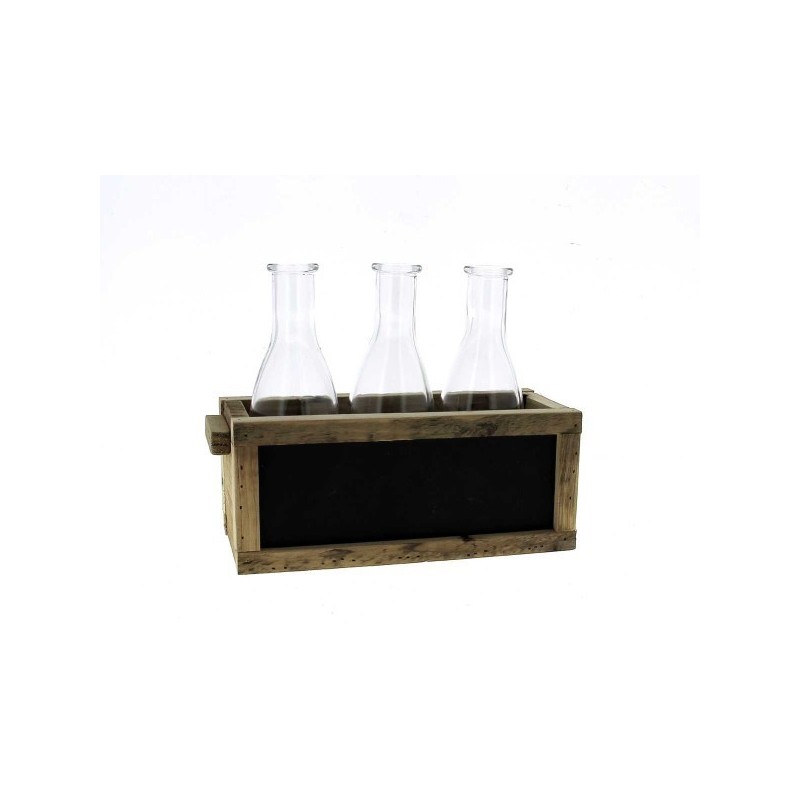 VERRE BOUTEILLE H18.5CM 3 pièces SUP BOIS ARDOISE