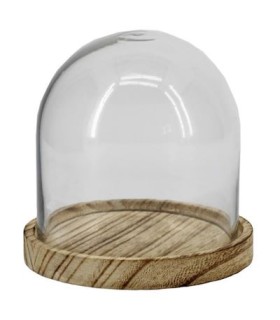 VERRE CLOCHE SUR PLATEAU BOIS Diam.10 H10CM les 6P