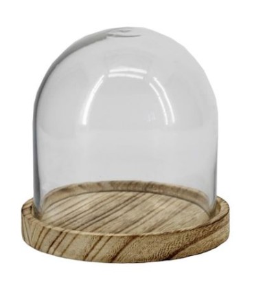 VERRE CLOCHE SUR PLATEAU BOIS Diam.10 H10CM les 6P