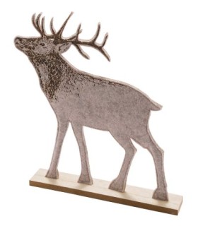 CERF EN FEUTRINE SUR SOCLE EN BOIS 41x6x49CM à la pièce