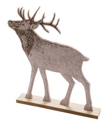 CERF EN FEUTRINE SUR SOCLE EN BOIS 41x6x49CM à la pièce