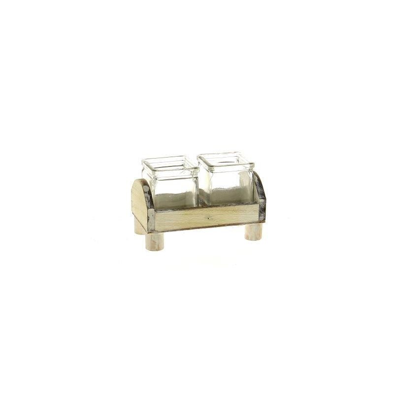VERRE CUBE/2 SUPPORT BOIS BLANC à la pièce