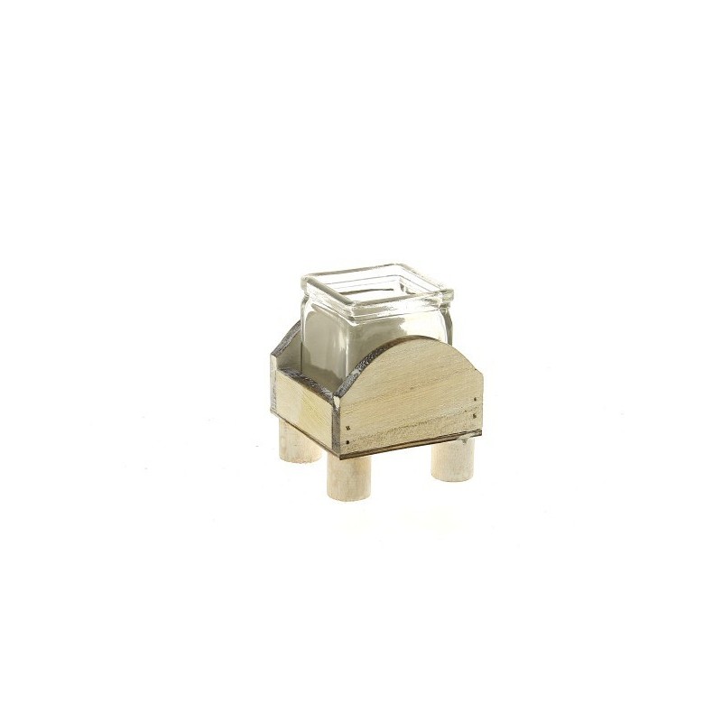VERRE CUBE/1 SUPPORT BOIS BLANC à la pièce