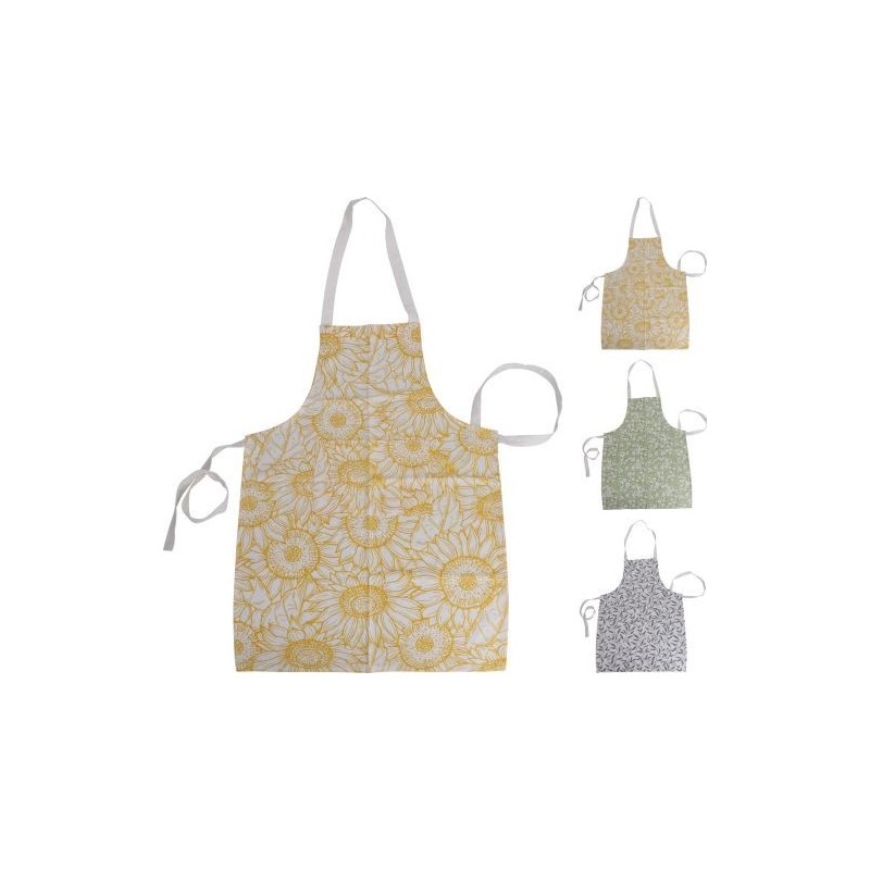 TABLIER COTON IMP.FLEUR ASSORT. couleurs les 3P