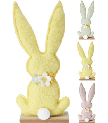 LAPIN FEUTRINE AVEC COLLIER DE FLEURS 30CM ASS./3P