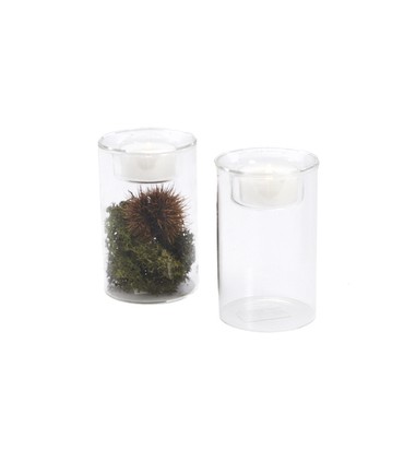 VERRE VASE+PORTE BOUGIE 06.5 H10.5CM les 6P