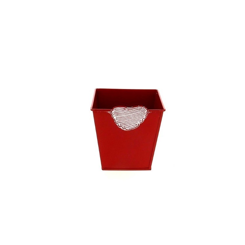 ZINC-POT ROUGE BORD COEUR CARRE 10x10 H10CM /6P