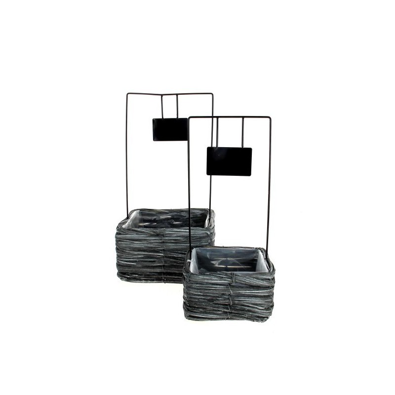 CORBEILLE GRISE SUP.FER NOIR SET 2P