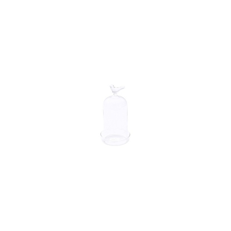 VERRE CLOCHE OISEAU  PLATEAU VERRE 08.5 H17.5CM /4P