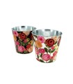 ZINC-POT ROSES PEINTES 017 H16CM les 4P