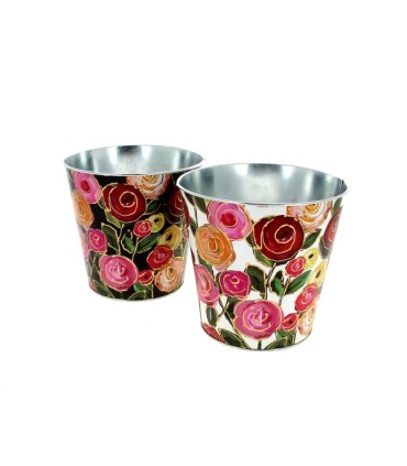 ZINC-POT ROSES PEINTES 015 H15CM les 6P