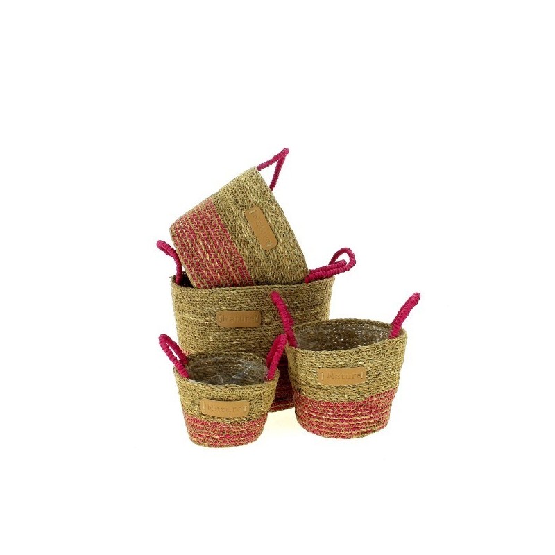 C.POT OSIER "nature"+ANSE FUSCHIA SET 4P