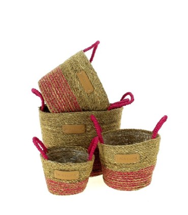 C.POT OSIER "nature"+ANSE FUSCHIA SET 4P