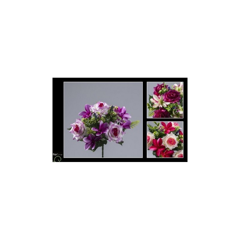 BOUQUET ROSE FLEURETTE 9 tiges H30CM les 12P