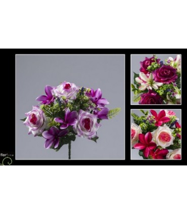 BOUQUET ROSE FLEURETTE 9 tiges H30CM les 12P