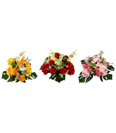 BOUQUET ROSE ORCHIDEE 21 fleurs H36CM les 6P