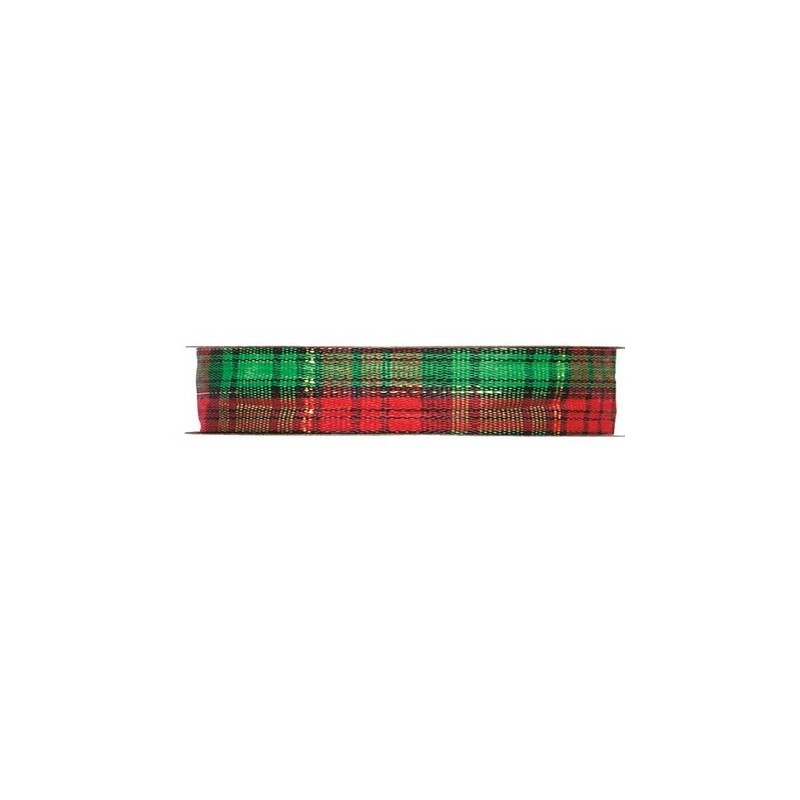 RUBAN FANTAISIE ECOSSAIS vert et rouge 25MM X 45M