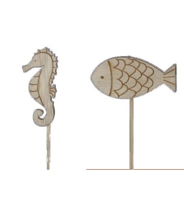 POISSON EN BOIS 7CM sur pique LES 10P