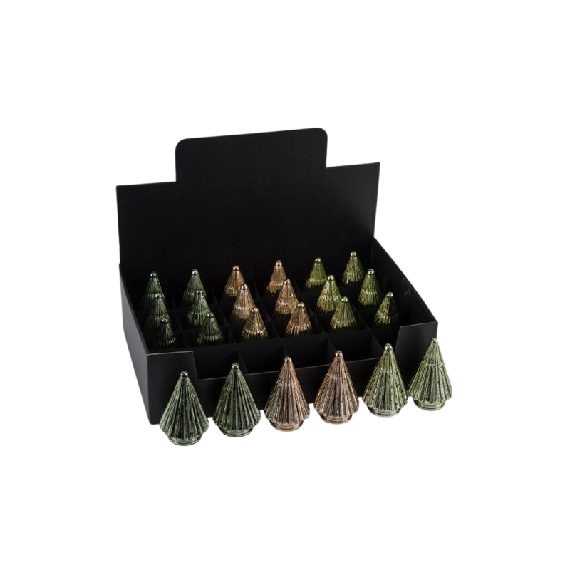 SAPIN EN VERRE COULEUR H9CM boite de 24P
