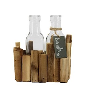 VERRE BOUTEILLE/2 H15.5CM CADRE BOIS pièce