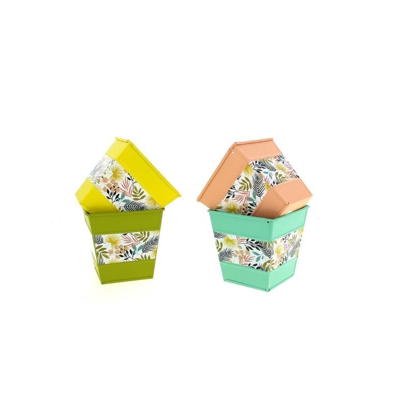 ZINC-SEAU FLEURI 10X10 H10CM les 6P