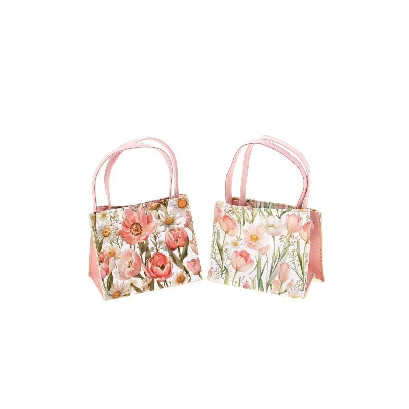 SAC CUIR FLEURS ROSE 13X8 H11CM les 5P
