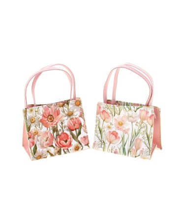 SAC CUIR FLEURS ROSE 13X8 H11CM les 5P