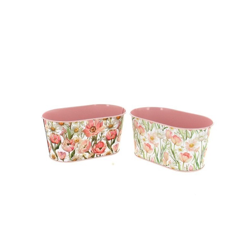 ZINC-JARDINIERE FLEURS ROSE 19.5X11.5 les 6P