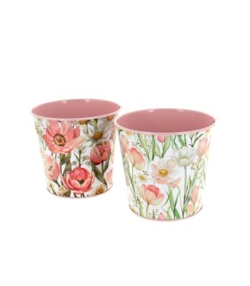 ZINC-POT FLEURS ROSE 013.5 H12CM les 12P