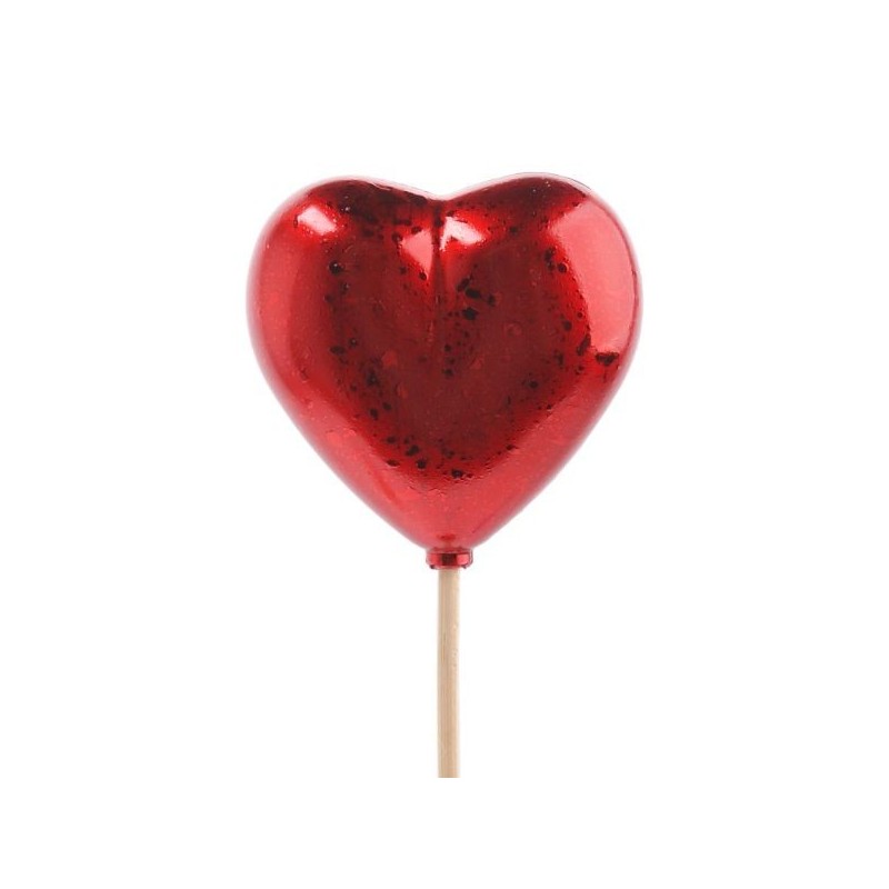 PIQUE COEUR ROUGE BRILLANT 6.5CM H50CM les 10P
