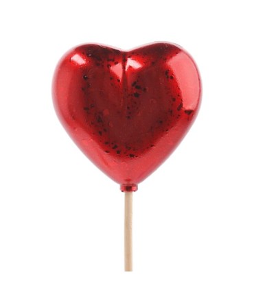PIQUE COEUR ROUGE BRILLANT 6.5CM H50CM les 10P