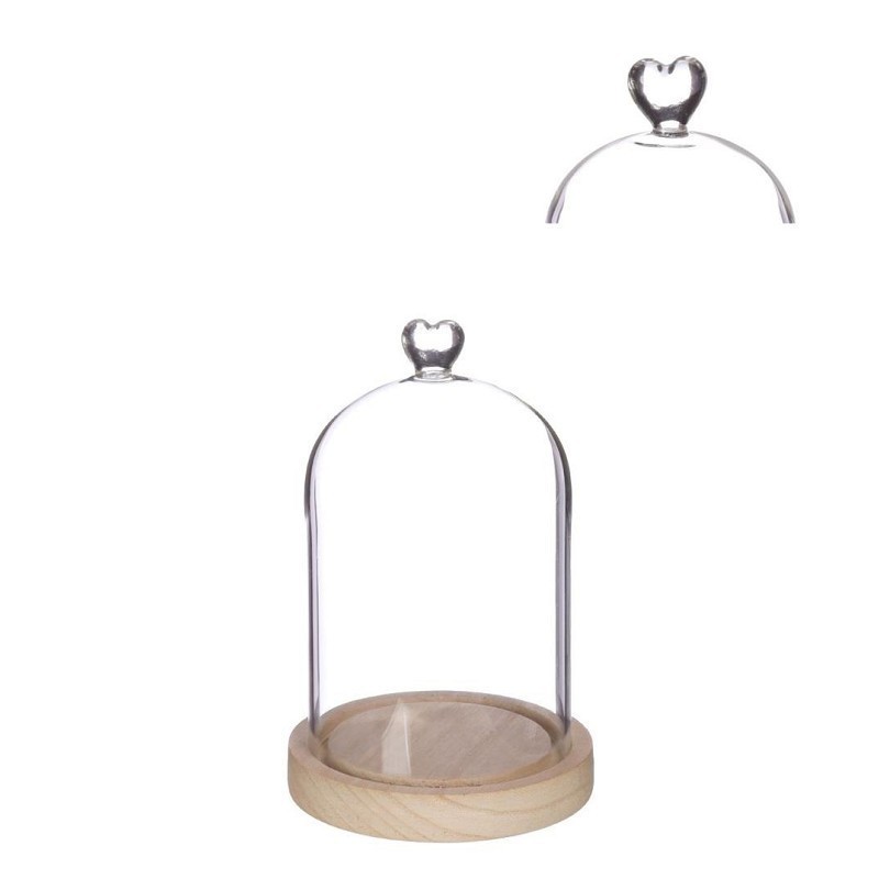 VERRE CLOCHE COEUR SUR BOIS 012 H18.5CM pièce