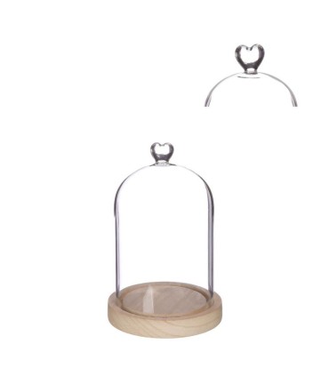 VERRE CLOCHE COEUR SUR BOIS 012 H18.5CM pièce