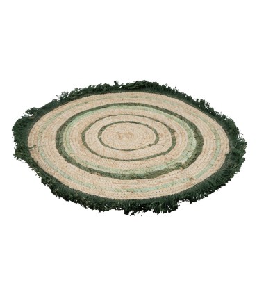TAPIS RAPHIA ROND NATUREL/VERT O67CM