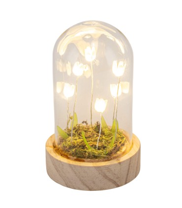 VERRE CLOCHE SUR SOCLE LED FLEUR H14CM O8.5 /4P