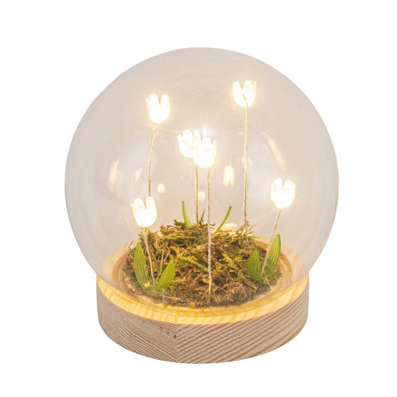 VERRE CLOCHE SUR SOCLE LED FLEURS H12.5CM O9.5 /4P
