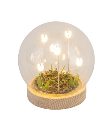 VERRE CLOCHE SUR SOCLE LED FLEURS H12.5CM O9.5 /4P