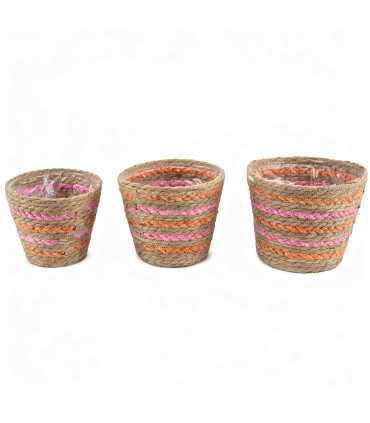 PANIER RAPHIA NAT/ROSE/ORA O17.5 A 23CM SET 3P 