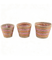 PANIER RAPHIA NAT/ROSE/ORA O17.5 A 23CM SET 3P 