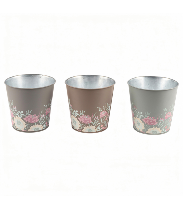 ZINC-C.POT FLEURS ASSORT GRIS/MARRON O16CM /12P 