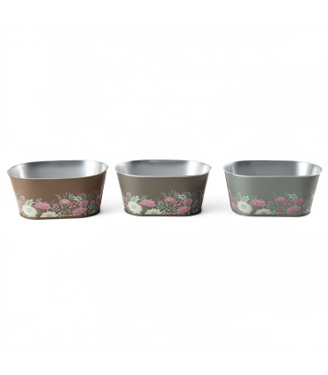 ZINC-JARDINIERE FLEURS ASSORT GRIS/MARRON L25.5CM /9P
