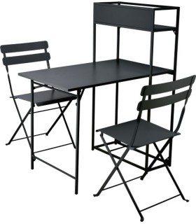 ENSEMBLE CHAISE TABLE BISTROT NOIR SET 3P