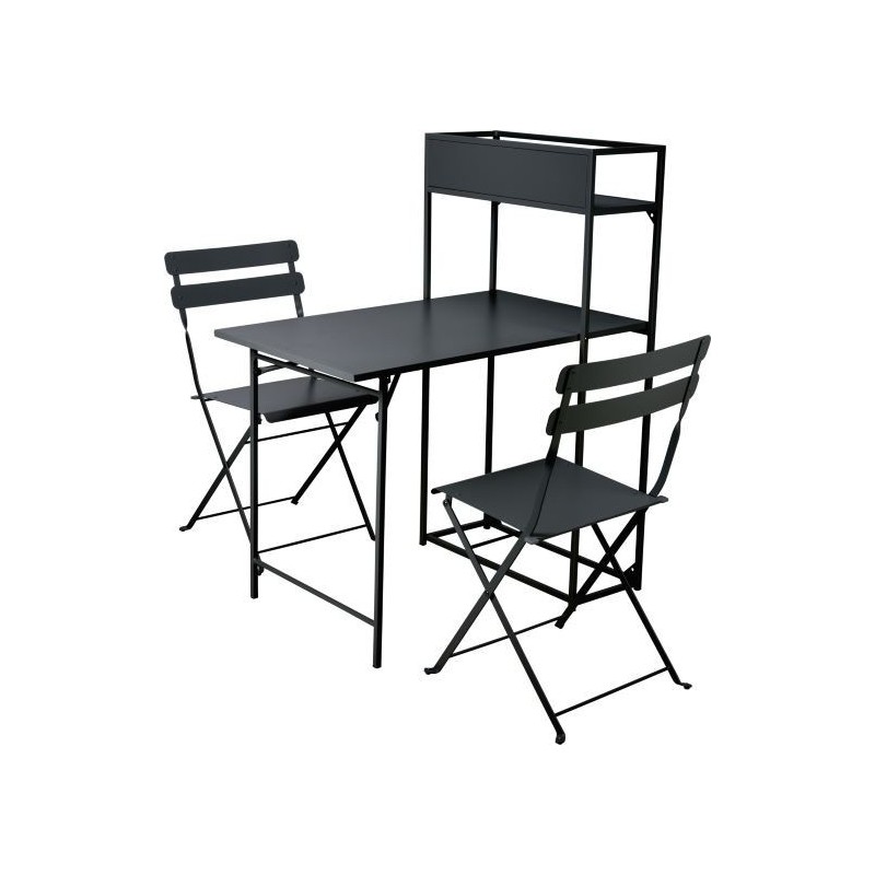 ENSEMBLE CHAISE TABLE BISTROT NOIR SET 3P