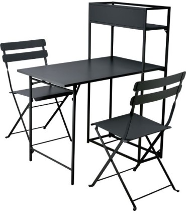ENSEMBLE CHAISE TABLE BISTROT NOIR SET 3P