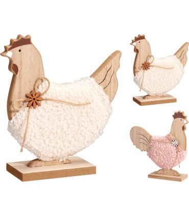 POULE BOIS ET FOURRURE H16CM les 2P