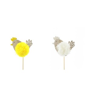 POULE BOIS POMPON 08CM PIQUE les 25P